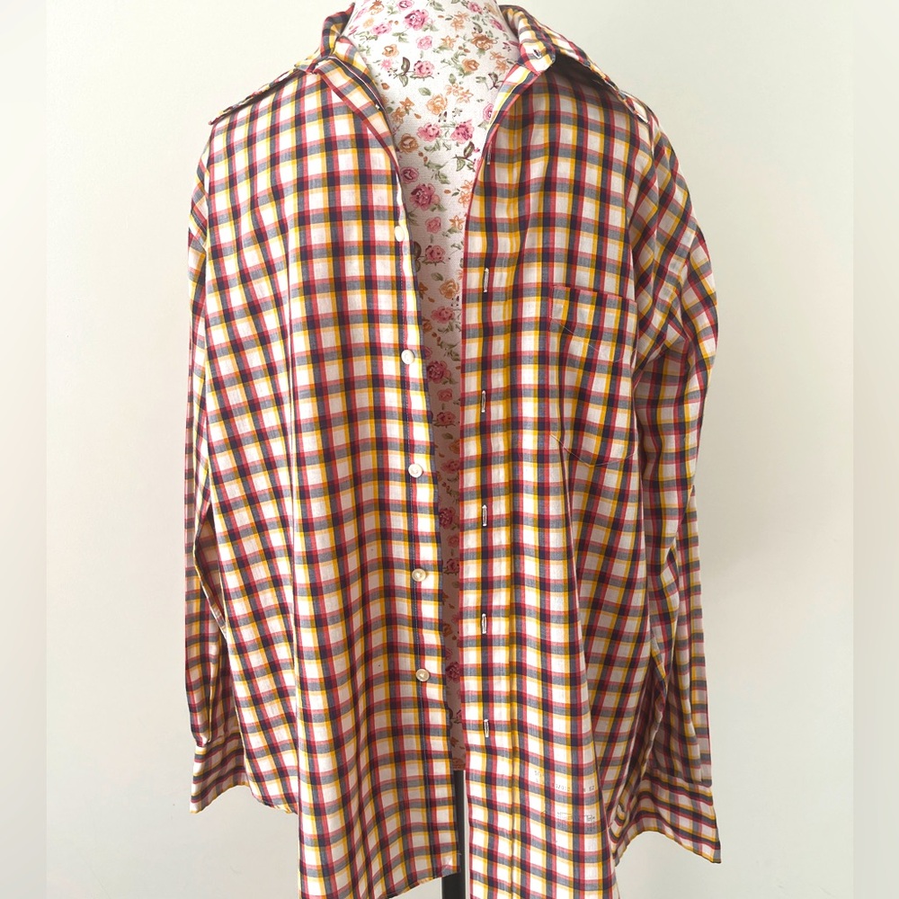 VINTAGE‎ cotton plaid button down single stitch tailoring red blue and yellow